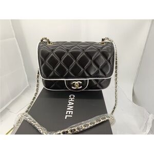 Black Quilted Crossbody Bag with Gold Accents